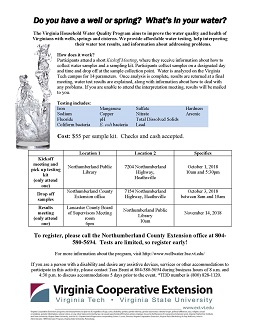 Cooperative Extension to host well water testing in the Northern Neck