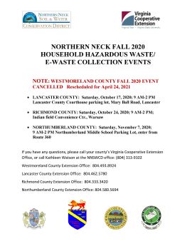 Fall 2020 Household Hazardous Waste/E-Waste Collection News