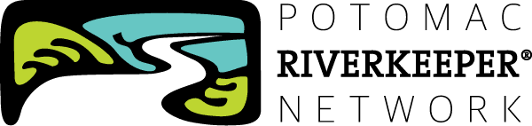 Potomac Riverkeeper Network Logo showing the words and a graphic of a river through green fields